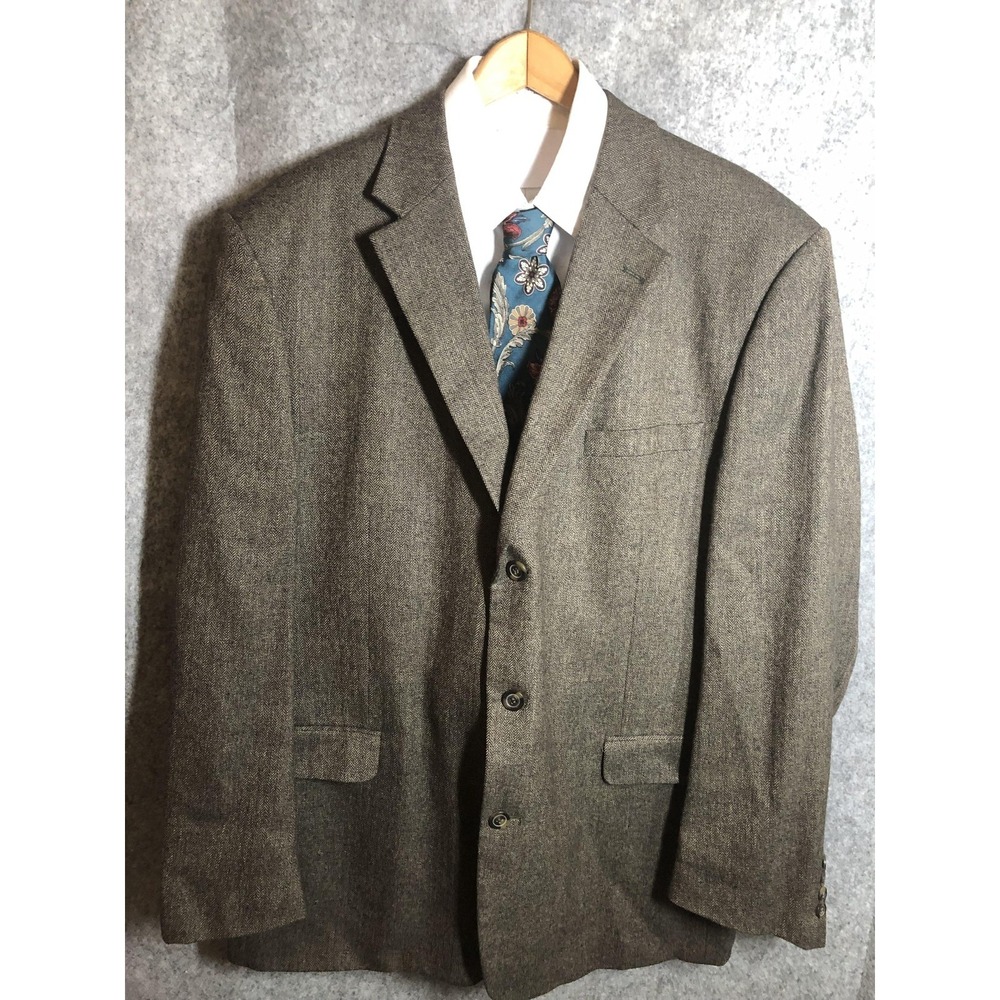 Andrew Fezza Blazer Mens 42 Brown Herringbone Tweed Sport Coat Jacket Classic